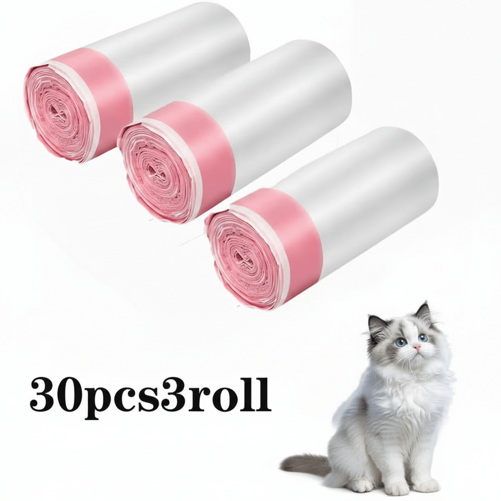 30pcs in 3 Rolls, size 74x45 cm. Cat And Dog Waste Bags with Drawstrings, Suitable for Litter Boxes - Durable And Thick, Large Heavy-Duty Litter Box. - BusDeals