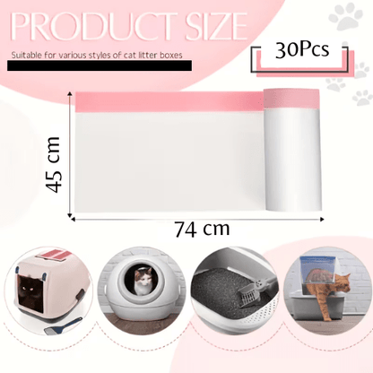 30pcs in 3 Rolls, size 74x45 cm. Cat And Dog Waste Bags with Drawstrings, Suitable for Litter Boxes - Durable And Thick, Large Heavy-Duty Litter Box. - BusDeals