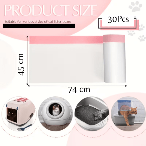 30pcs in 3 Rolls, size 74x45 cm. Cat And Dog Waste Bags with Drawstrings, Suitable for Litter Boxes - Durable And Thick, Large Heavy-Duty Litter Box. - BusDeals