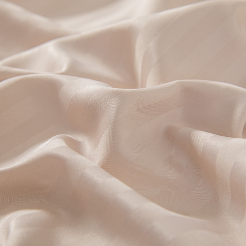Single Size 3 Piece Set, Bedsheet with 2 Pillow Cases, Beige Color, Satin Striped Design.
