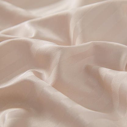 Single Size 3 Piece Set, Bedsheet with 2 Pillow Cases, Beige Color, Satin Striped Design.