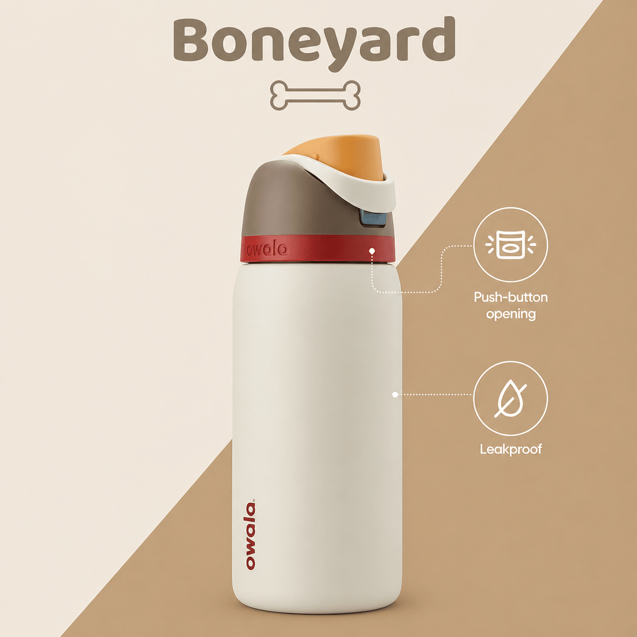 32 OZ. 945 ML Owala FreeSlip Stainless Steel Vacuum Insulated Sports Water Bottle, Boneyard - BusDeals