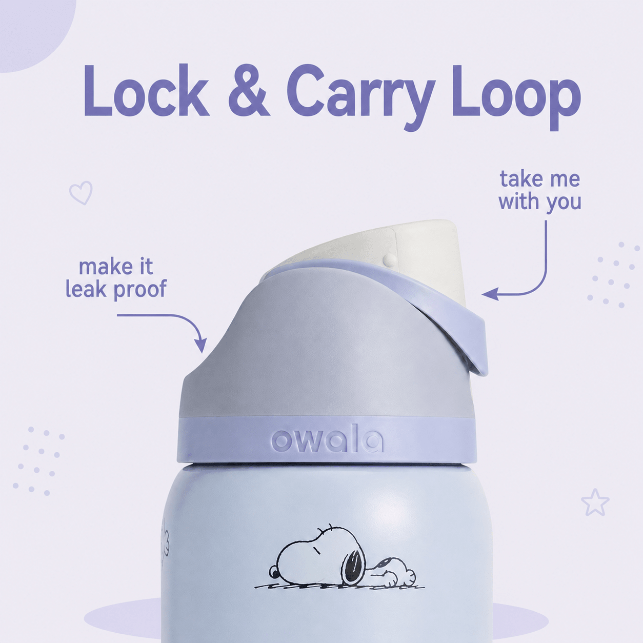32 OZ. 945 ML Owala Snoopy FreeSlip Stainless Steel Vacuum Insulated Sports Water Bottle. Blue - BusDeals