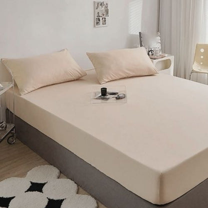 King Size 3 Pieces Fitted Bedsheet Set, Plain Beige Color.