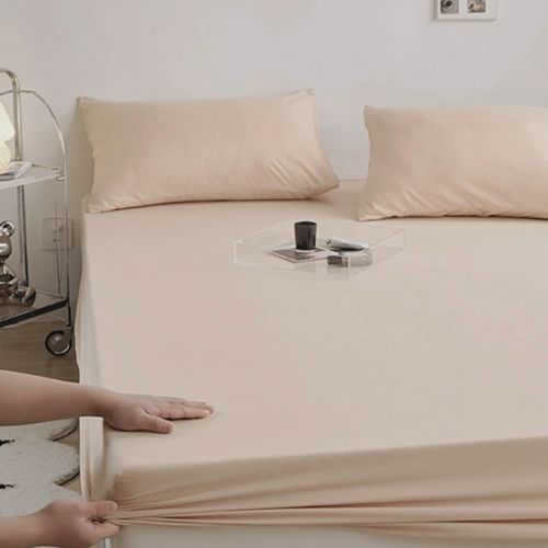 King Size 3 Pieces Fitted Bedsheet Set, Plain Beige Color.