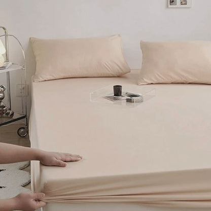 King Size 3 Pieces Fitted Bedsheet Set, Plain Beige Color.