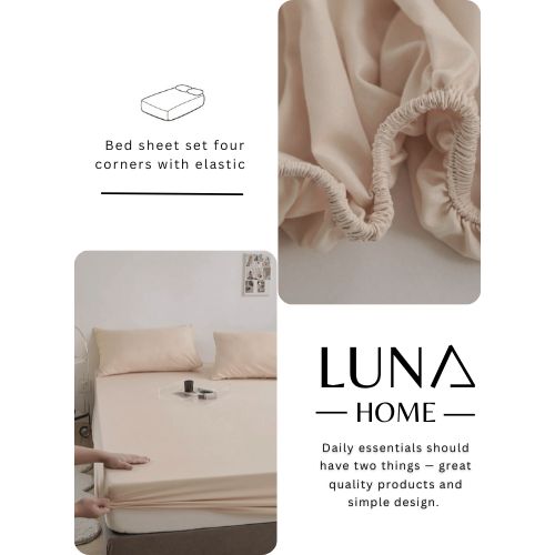 King Size 3 Pieces Fitted Bedsheet Set, Plain Beige Color.