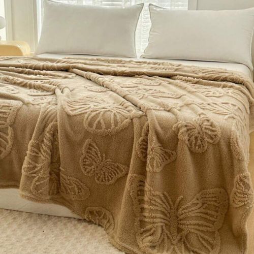 3D Imitation Butterfly Fleece Soft Blanket, Camel color - BusDeals