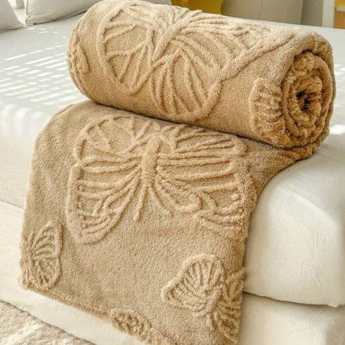 3D Imitation Butterfly Fleece Soft Blanket, Camel color - BusDeals