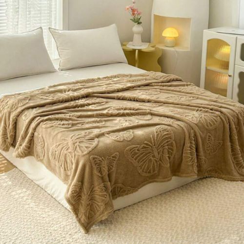 3D Imitation Butterfly Fleece Soft Blanket, Camel color - BusDeals