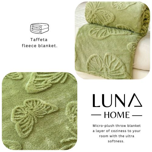 3D Imitation Butterfly Fleece Soft Blanket, Green color. - BusDeals