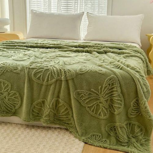 3D Imitation Butterfly Fleece Soft Blanket, Green color. - BusDeals