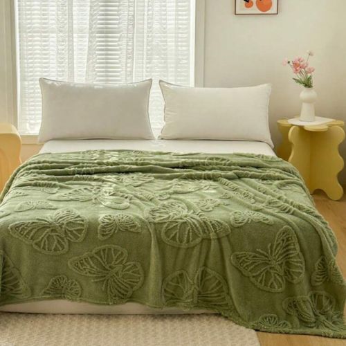 3D Imitation Butterfly Fleece Soft Blanket, Green color. - BusDeals