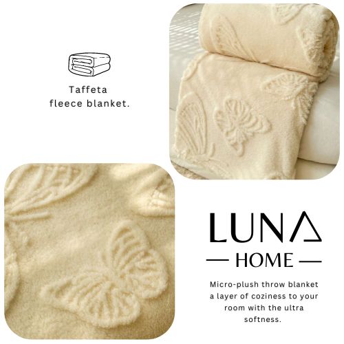 3D Imitation Butterfly Fleece Soft Blanket, Ivory color. - BusDeals