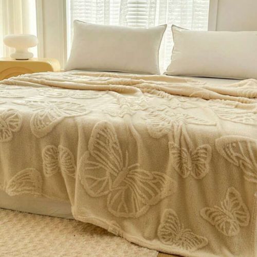 3D Imitation Butterfly Fleece Soft Blanket, Ivory color. - BusDeals