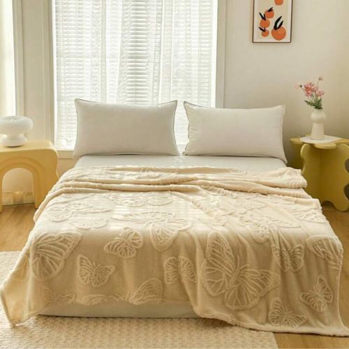 3D Imitation Butterfly Fleece Soft Blanket, Ivory color. - BusDeals