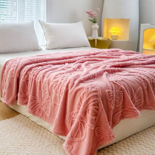 3D Imitation Butterfly Fleece Soft Blanket, Old Pink color. - BusDeals