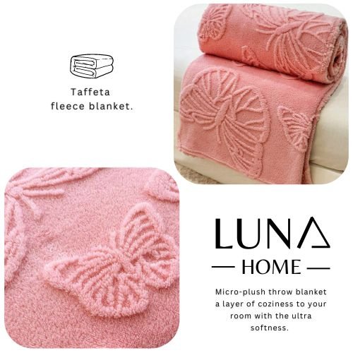 3D Imitation Butterfly Fleece Soft Blanket, Old Pink color. - BusDeals