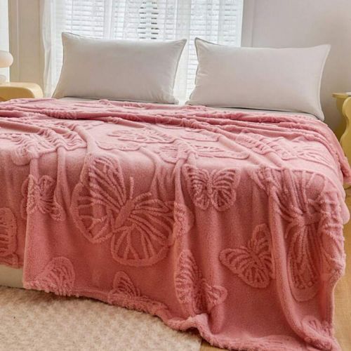 3D Imitation Butterfly Fleece Soft Blanket, Old Pink color. - BusDeals