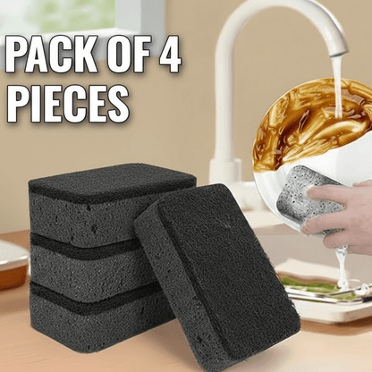 4 - Pcs Non - Scratch Scrub Sponges - Washing Dishes, Black Color - BusDeals
