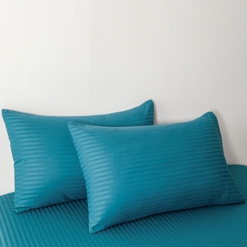Premium 6 Piece King Size Duvet Cover Satin Stripe Solid Ocean Blue, BusDeals Today