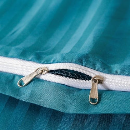 Premium 6 Piece King Size Duvet Cover Satin Stripe Solid Ocean Blue, BusDeals Today