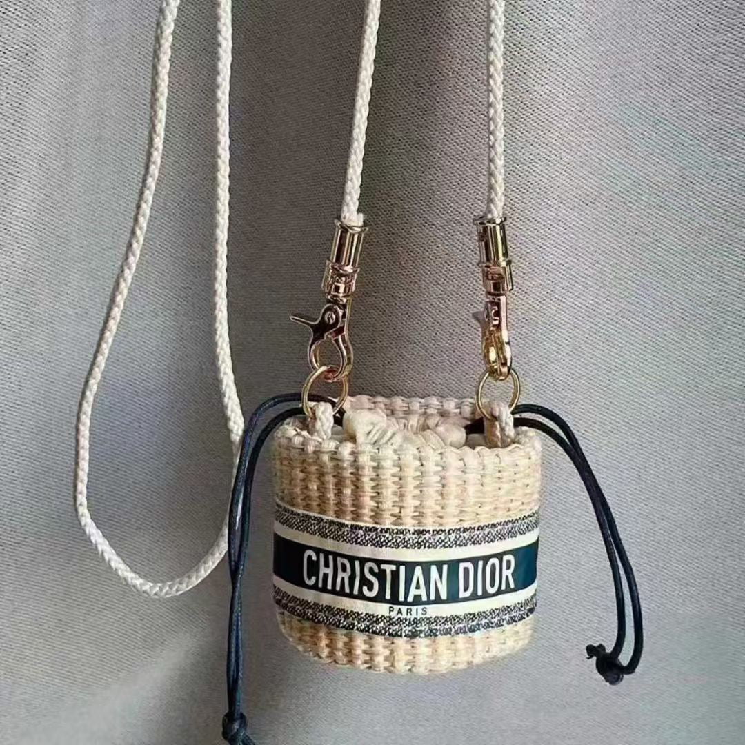 Christian Dior VIP Beauty Gift Woven Straw Mini Blue Lipstick Bucket Crossbody Bag