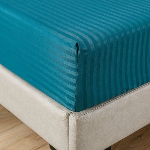 Premium 6 Piece King Size Duvet Cover Satin Stripe Solid Ocean Blue, BusDeals Today