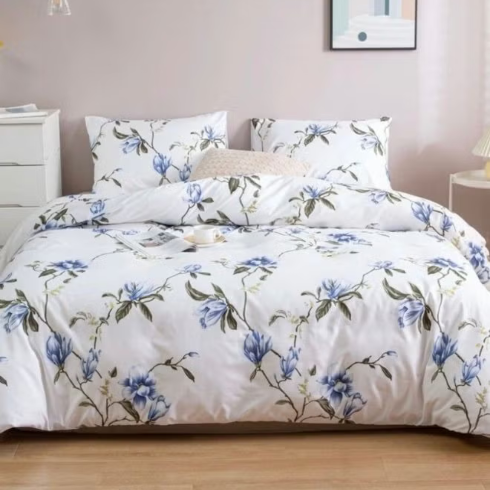 King Size 6 pieces, Spring Flower Design Cobalt Color, duvet cover set.