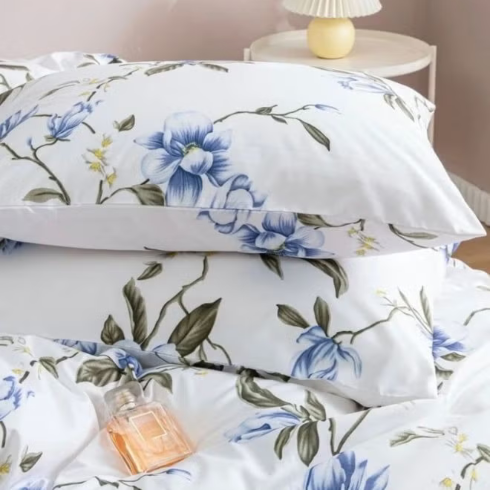 King Size 6 pieces, Spring Flower Design Cobalt Color, duvet cover set.