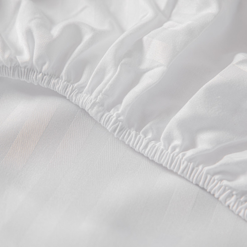 Single Size 3 Piece Set, Bedsheet with 2 Pillow Cases,  White Color, Satin Striped Design.