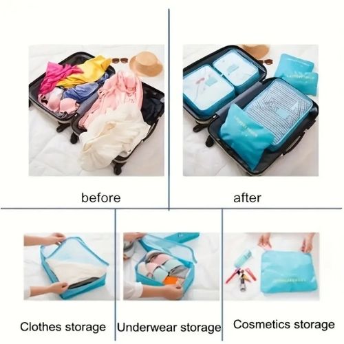 6 - piece travel set - universal luggage organizer with bags for clothes, shoes and underwear. - BusDeals