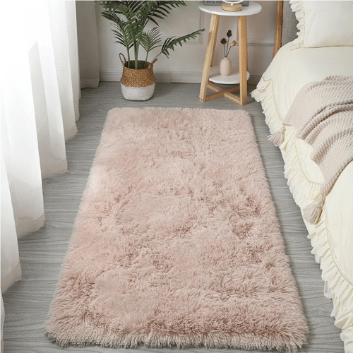60*120cm Fluffy Shag Fur Floor Rug, Light Brown. - BusDeals