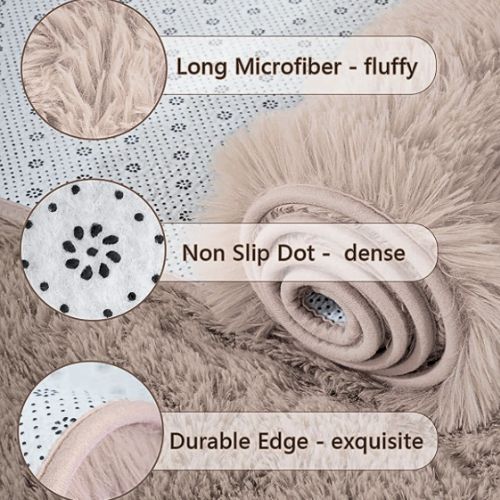 60*120cm Fluffy Shag Fur Floor Rug, Light Brown. - BusDeals