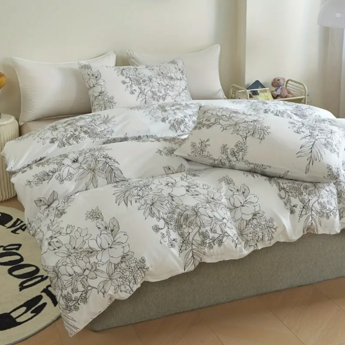King size 6 piece floral bedding set in black and white vintage style.