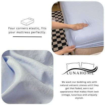Single Size 3 Pieces Fitted Bedsheet Set, Washable Cotton, Light blue Color.