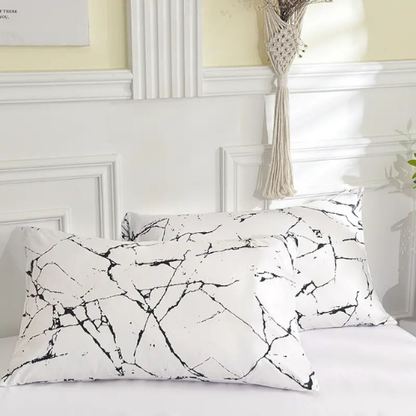 6 piece Queen size bed linen set in Scandinavian style with marble pattern.