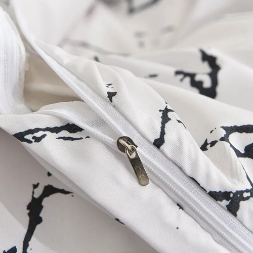 6 piece Queen size bed linen set in Scandinavian style with marble pattern.