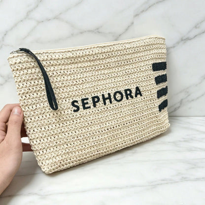 Sephora Beauty Straw/Raffia Cosmetic Makeup Bag GWP Offer Gift