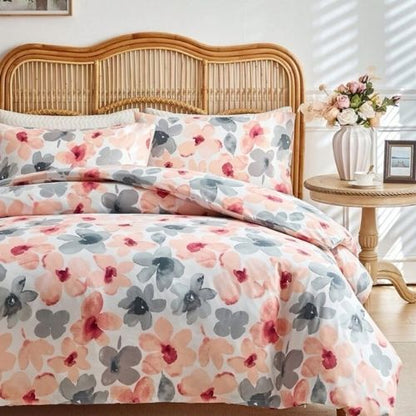 Queen size 6 piece duvet cover set pink and gray floral print., BusDeals.Today