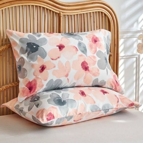Queen size 6 piece duvet cover set pink and gray floral print., BusDeals.Today