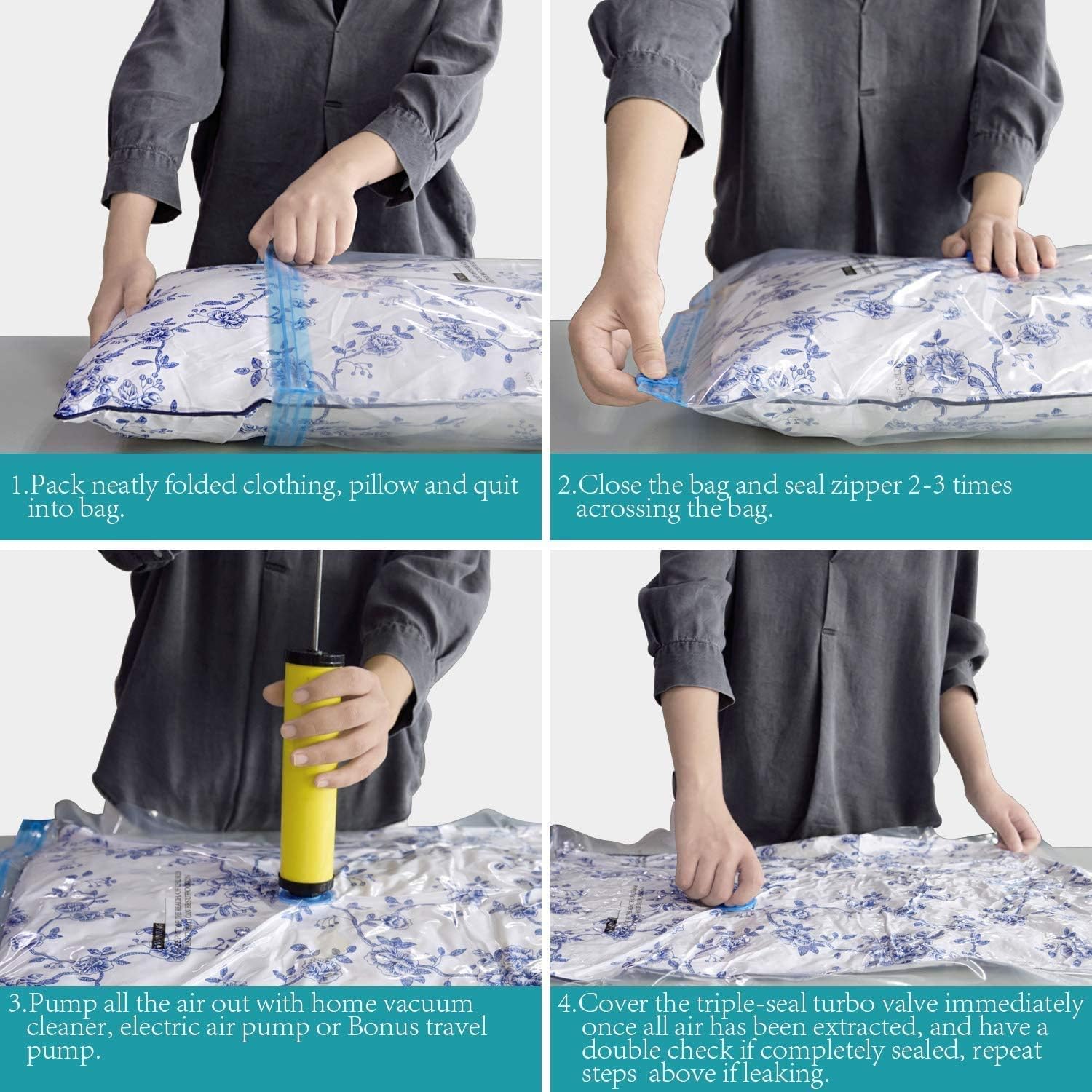 9pcs Vacuum Storage 3 Large, 3 Medium, 3 Small Bag with Free Pump for Clothes Space Saver Compressed Bags. - BusDeals