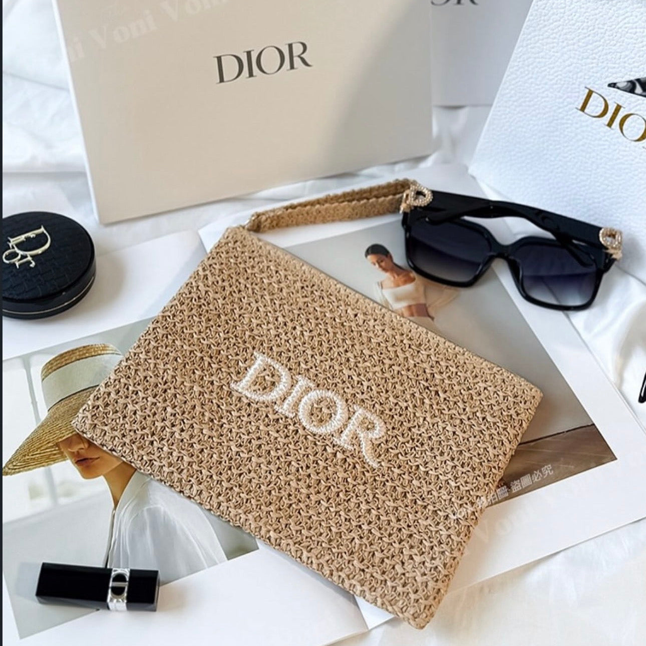 Dior Beauty Summer Counter Gift Raffia Cosmetic Clutch, Beige