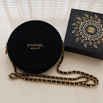 Chanel Beauty Transformed Cosmetic Luxury Round Navy Tweed Crossbody Bag
