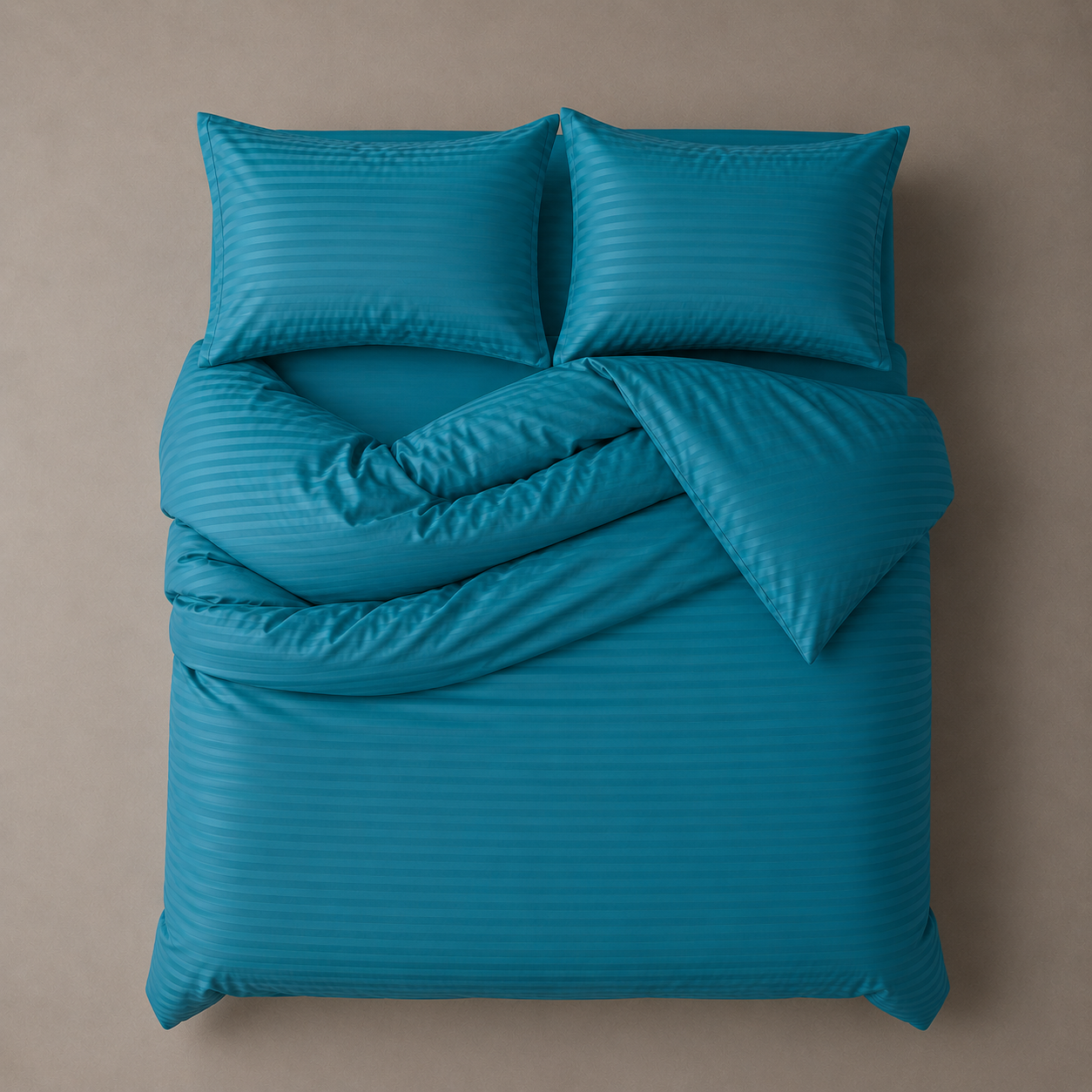 Satin Stripped King Size 6 Pieces Duvet Cover ( without filling) Solid Ocean Blue.