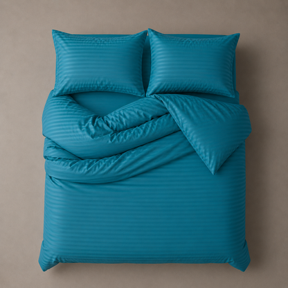 Satin Stripped King Size 6 Pieces Duvet Cover ( without filling) Solid Ocean Blue.