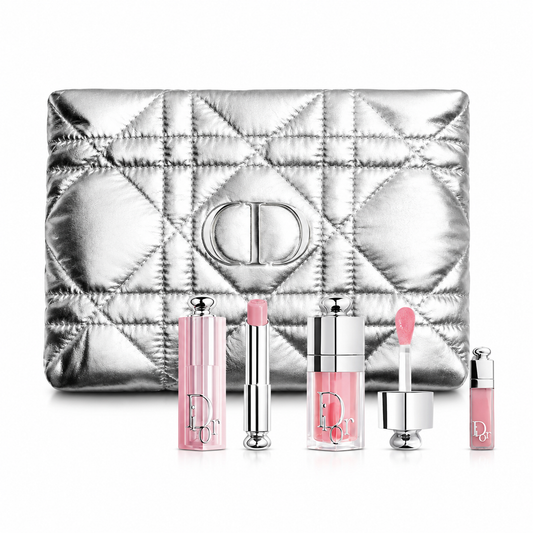 Dior Beauty Small Silver Pouch with MINI TRAVEL DUO SET (001 Pink)