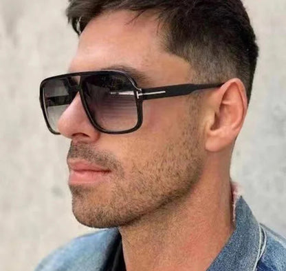 Aviator retro double bridge sunglasses, black.