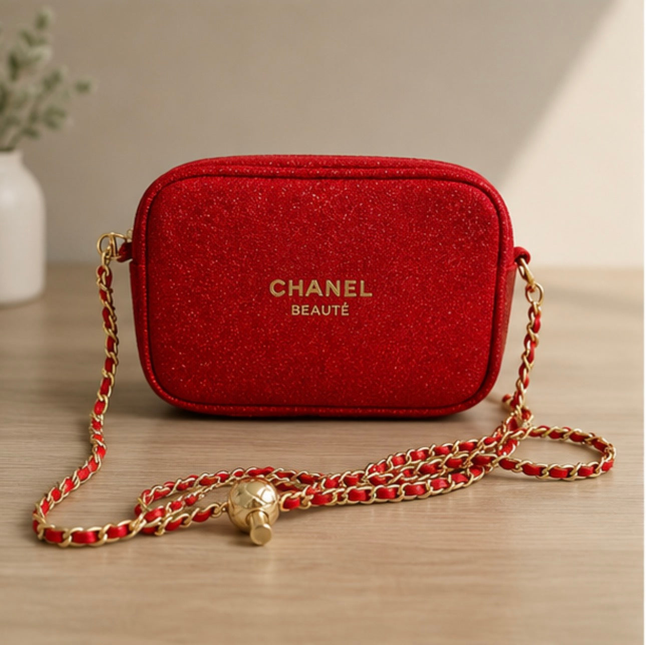 Chanel Beauty Transformed Cosmetic Red Velvet Gold Crossbody Bag