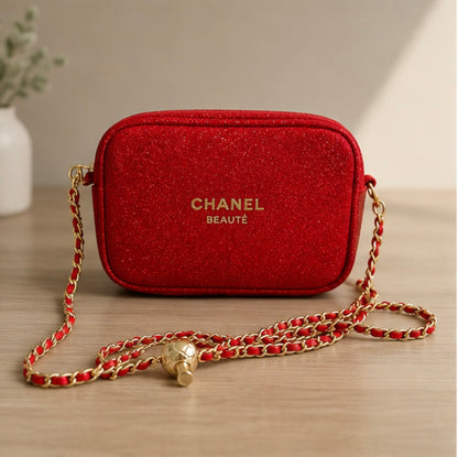 Chanel Beauty Transformed Cosmetic Red Velvet Gold Crossbody Bag